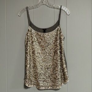J CREW Silver & Gold Sequin Adjustable Spaghetti Strap Tank Viscose Size Medium